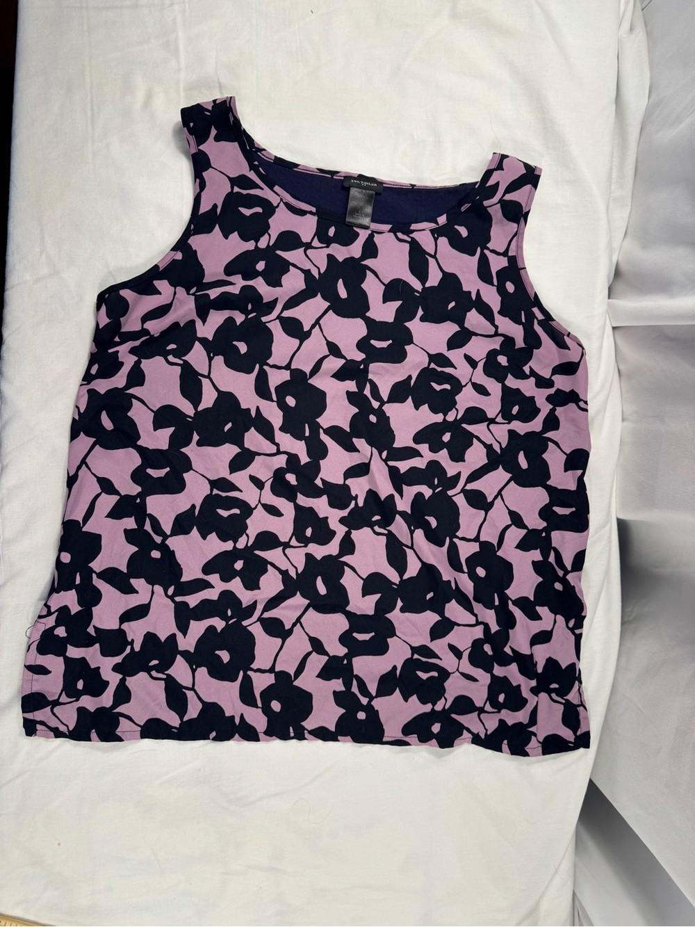 Ann Taylor Lilac Purple Navy Blue Floral Shell Tank Top Sz L Feminine